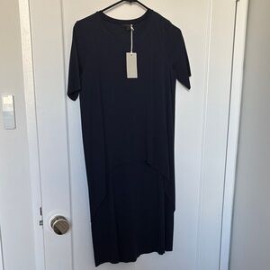 COS Navy High Low Midi Dress